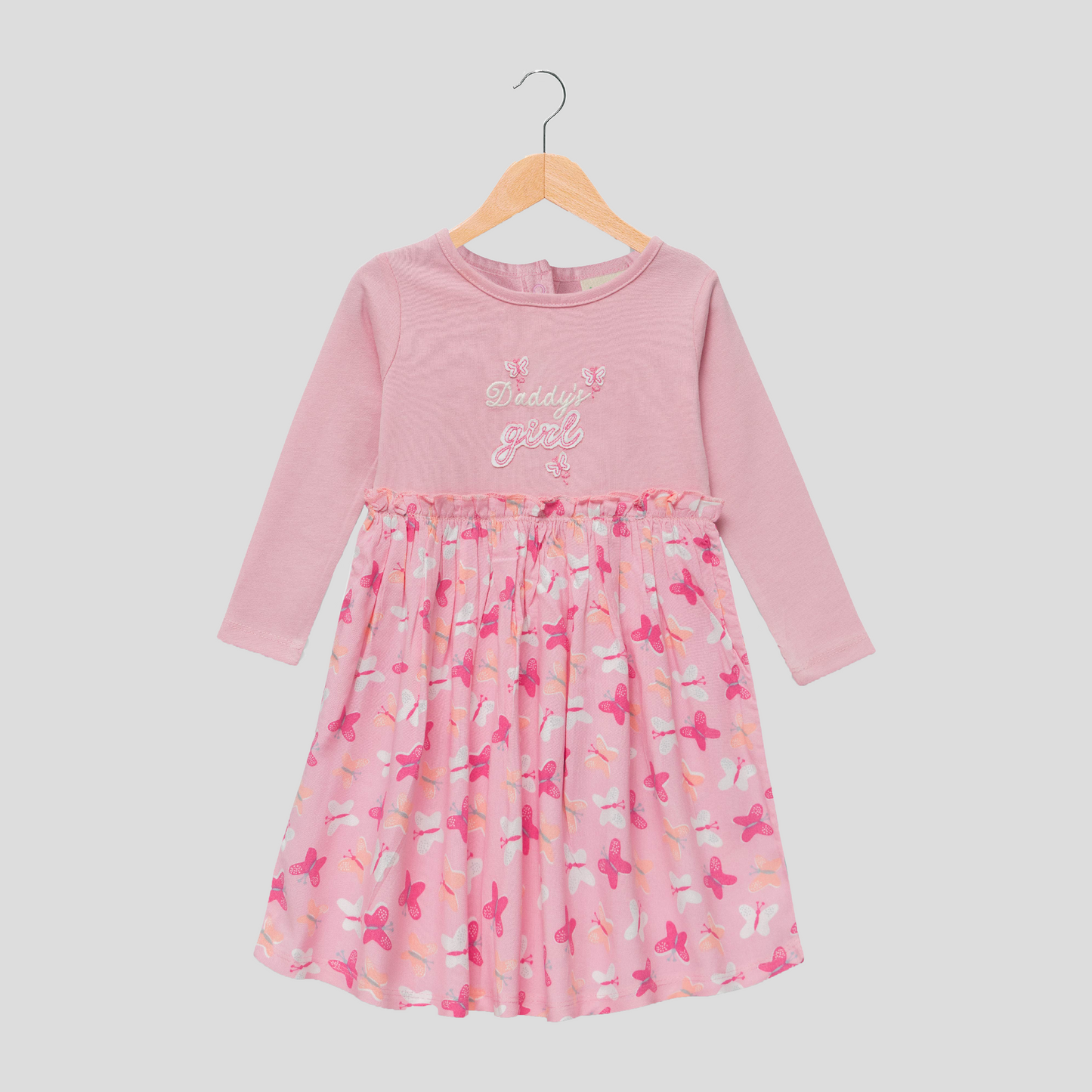 Adorable Pink Butterfly Full Sleeve Flair Dress for Toddler