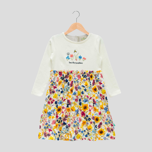 Charming Floral Full Sleeve Flair Dress for Toddler