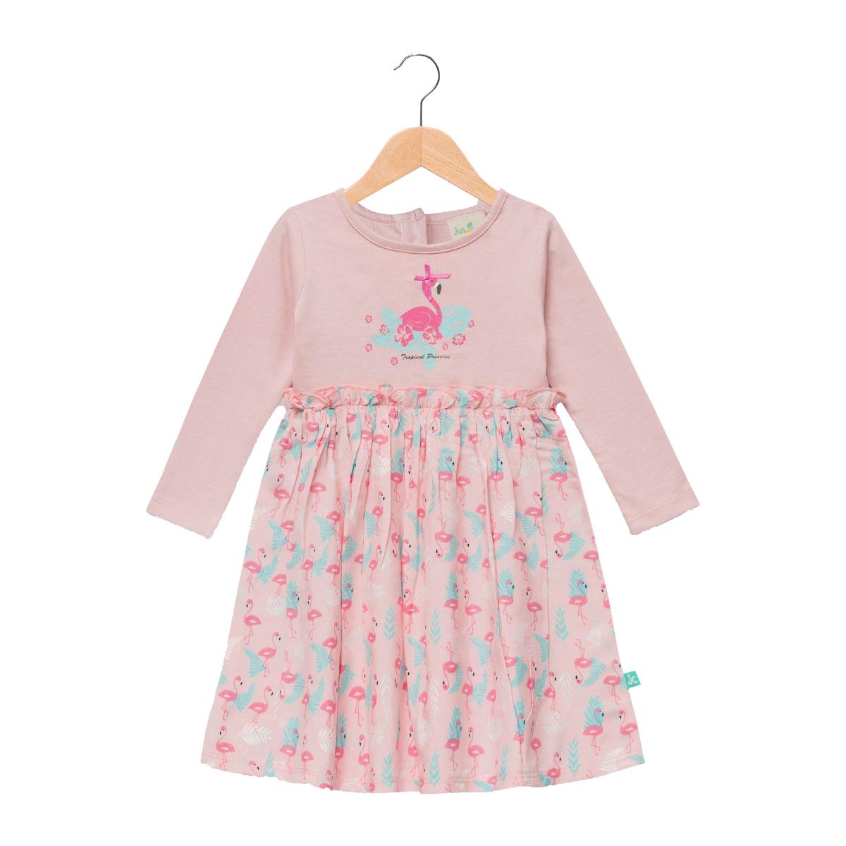 Pink Flamingo Full Sleeve Flair Dress for Toddlers