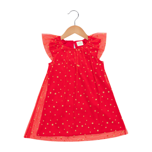 Elegant Red Starry Tulle Sleeveless Dress for Toddler