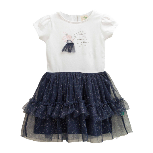 Bunny Wish Navy Ruffle Tulle Flair Dress for Toddlers