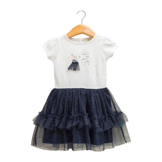 Bunny Wish Navy Ruffle Tulle Flair Dress for Toddlers