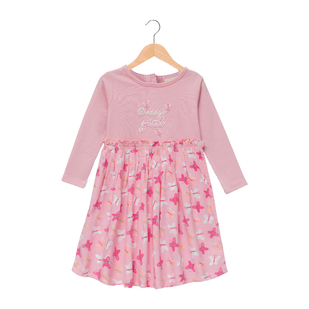 Adorable Pink Butterfly Full Sleeve Flair Dress for Toddler