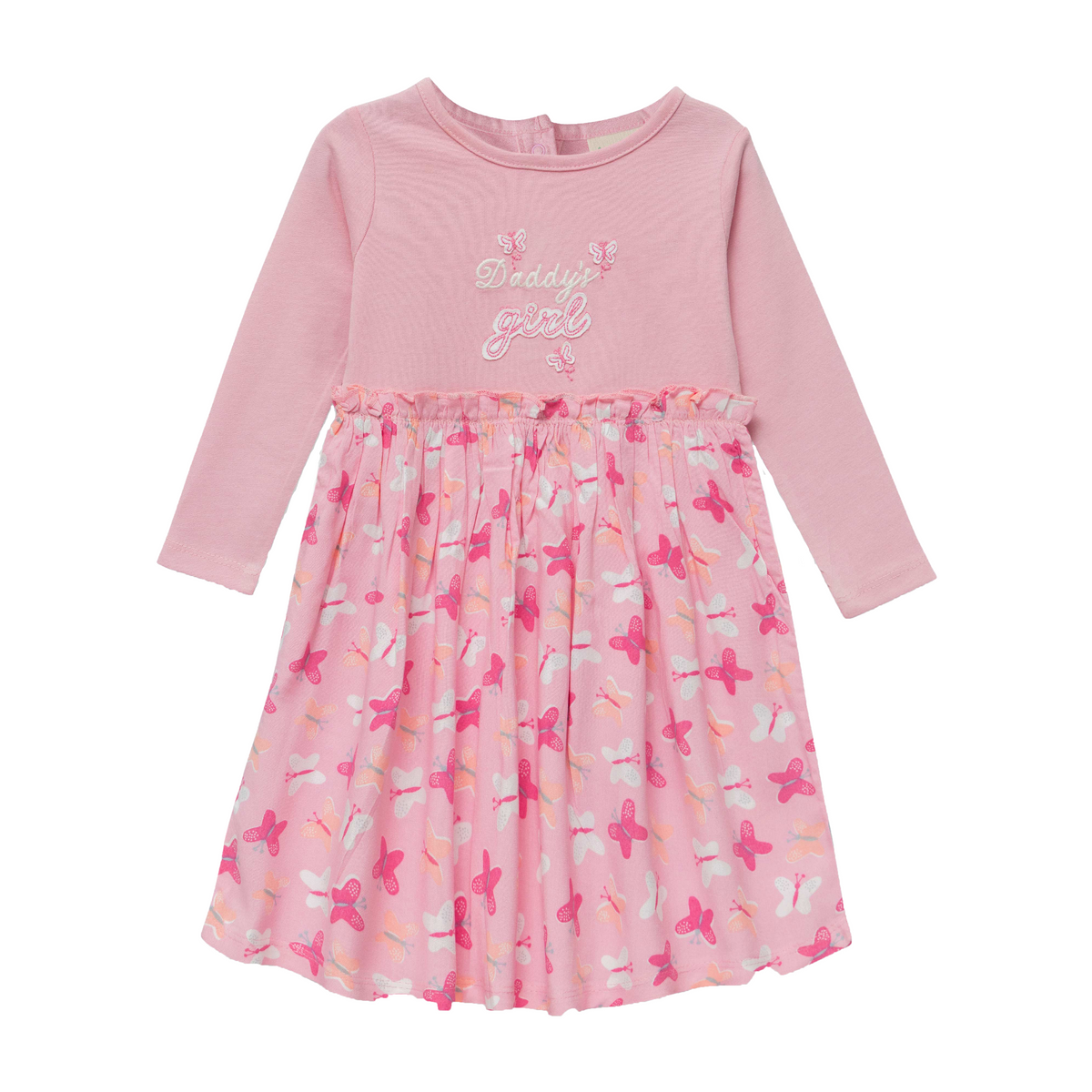 Adorable Pink Butterfly Full Sleeve Flair Dress for Toddler