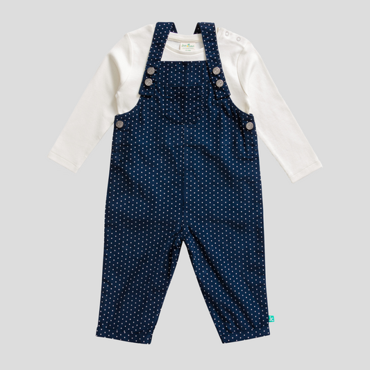 Full Sleeve Polka Dot Overall Set for Toddlers - Navy