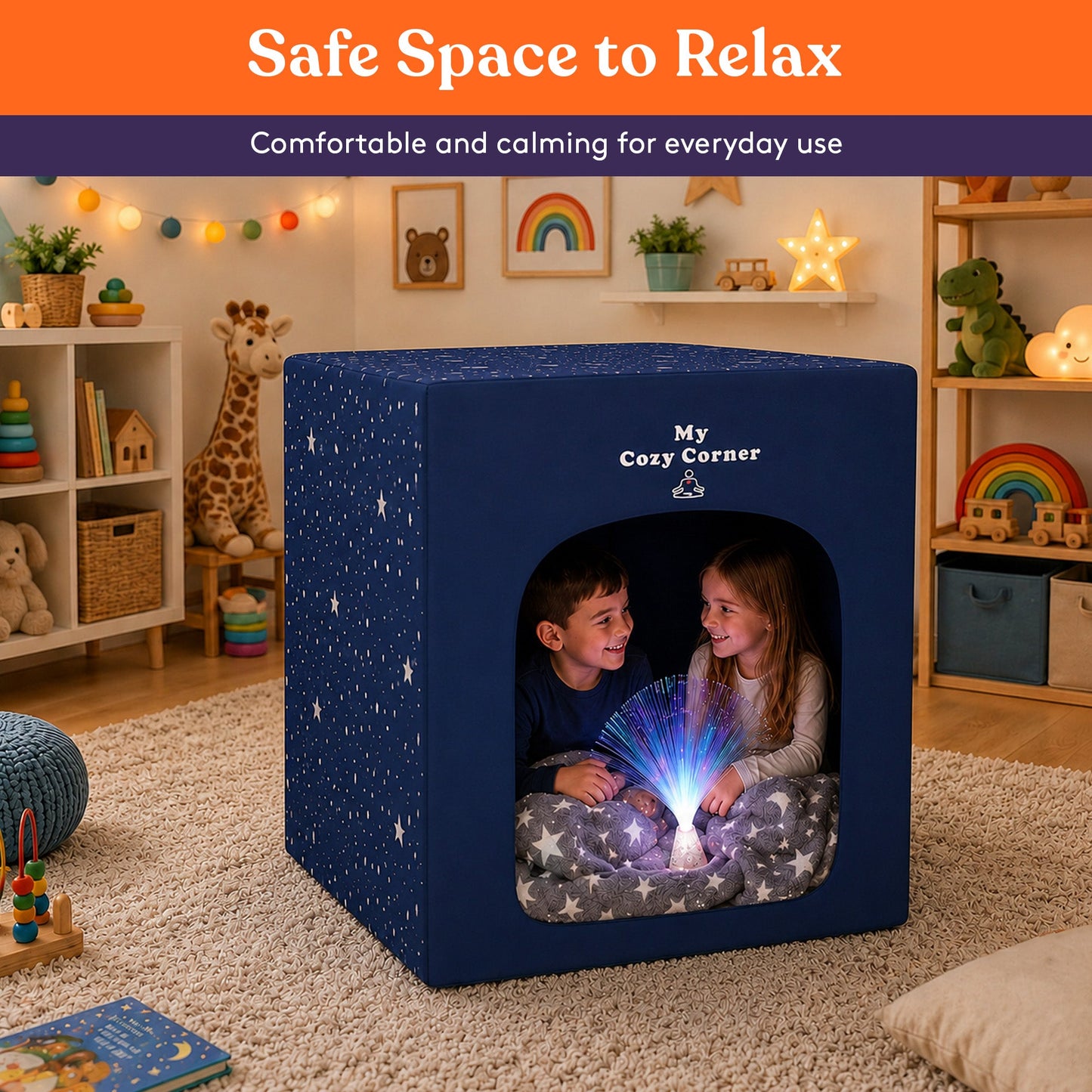 Special Supplies Blackout Sensory Tent for Kids, Calming Play Room with Fiber Optic Lamp and Glow-in-The-Dark Fuzzy Blanket