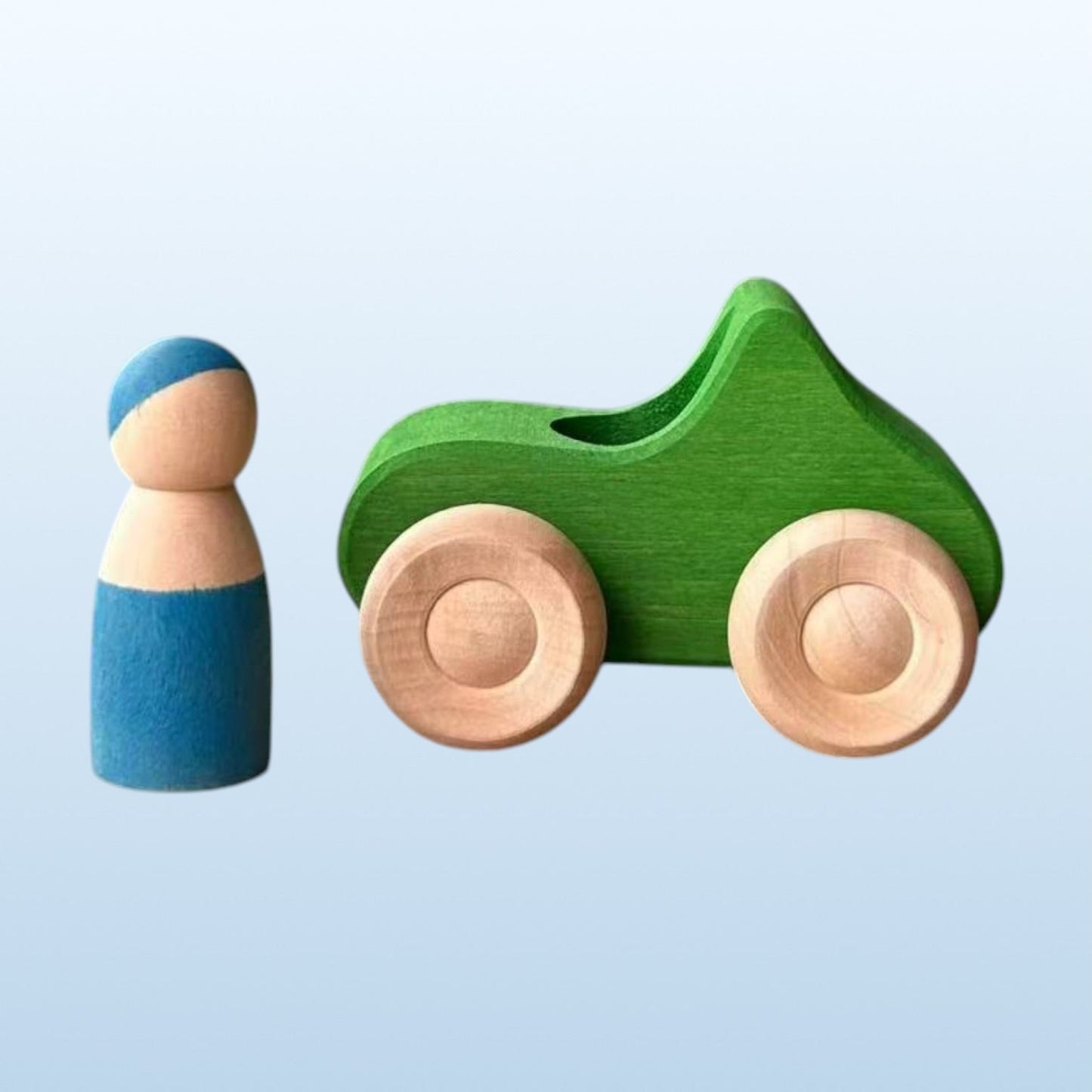 7 Pcs Colored Wooden Rainbow Cars Set with 3 Peg Dolls