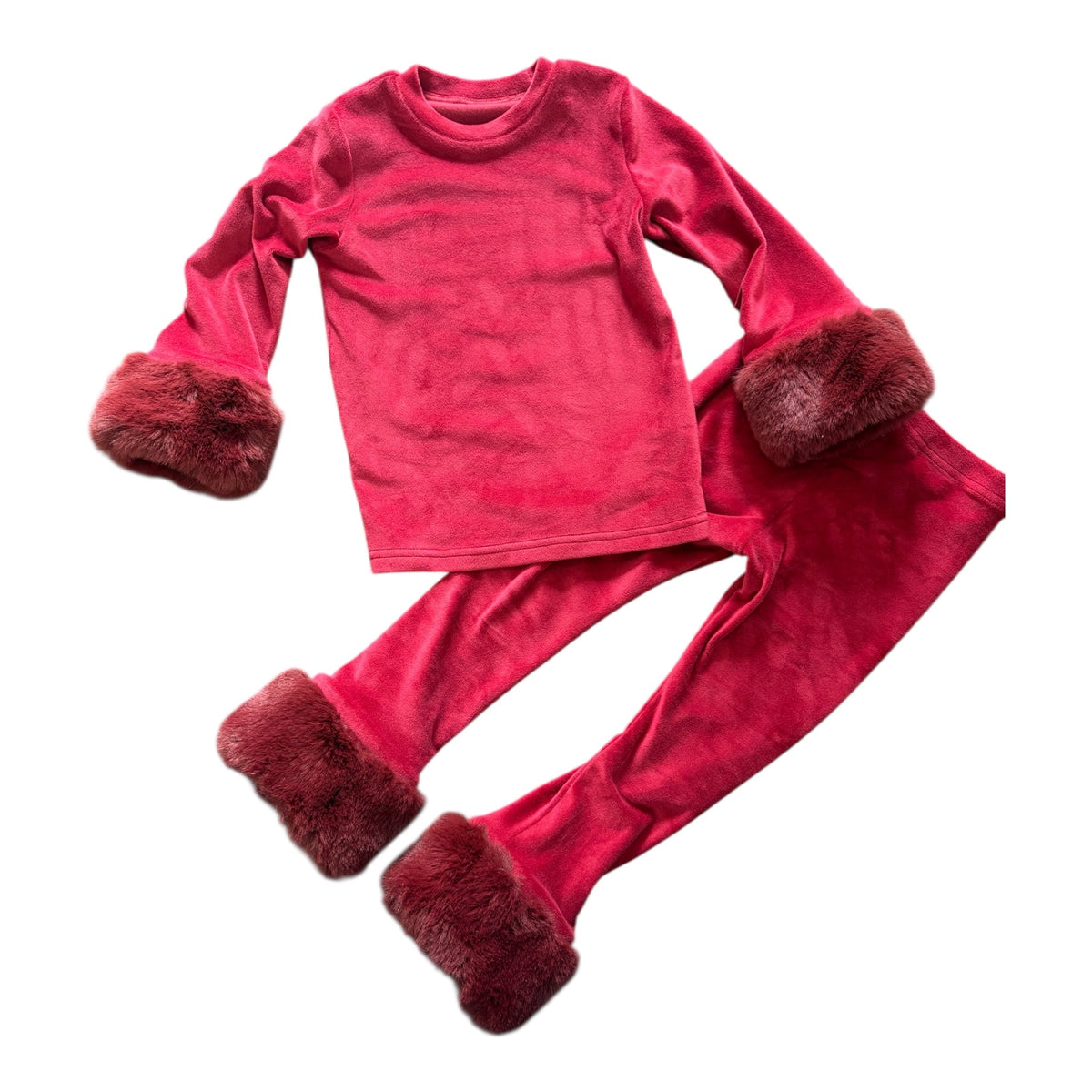 Red Velour Fur Cuffed Set - preorder