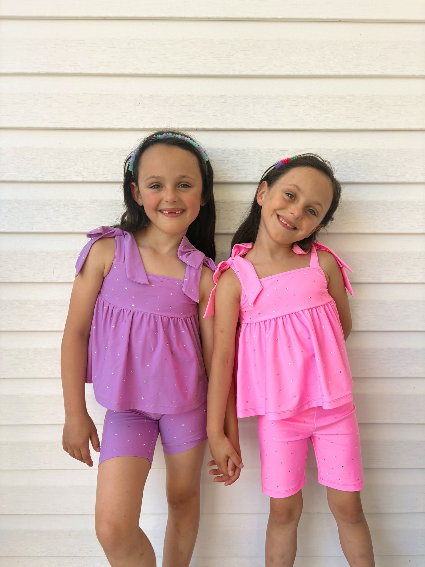 Lavender Bow Two-Piece Gem Stamped Athletic Set