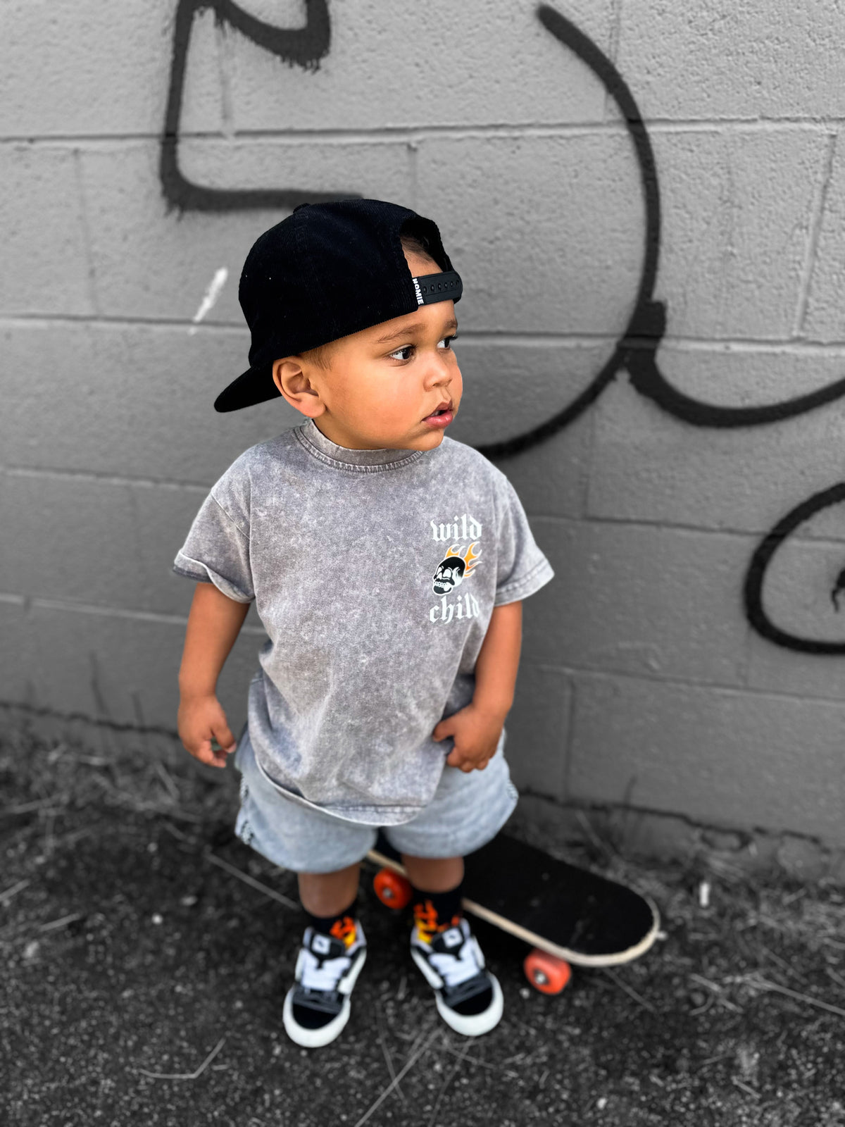 Grey acid wash logo tee