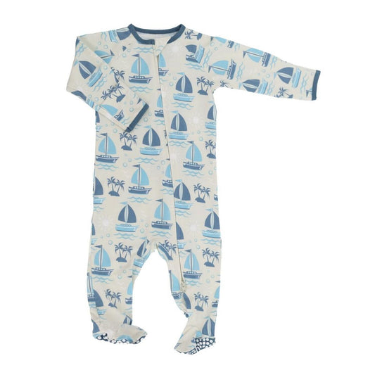 Baby Zipper Footie - Sailboats