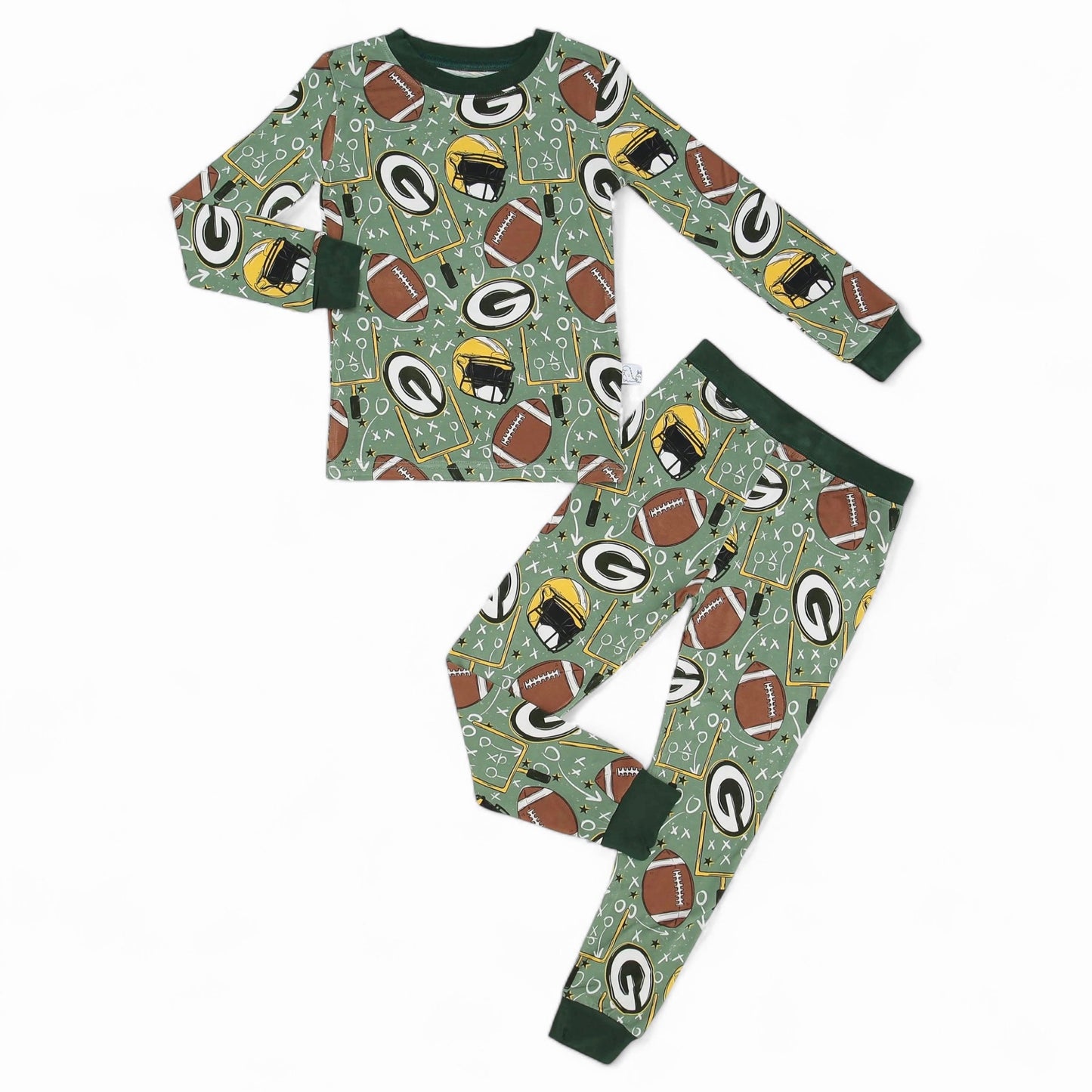 Dark Green, White and Gold football 2p Long Sleeve Set