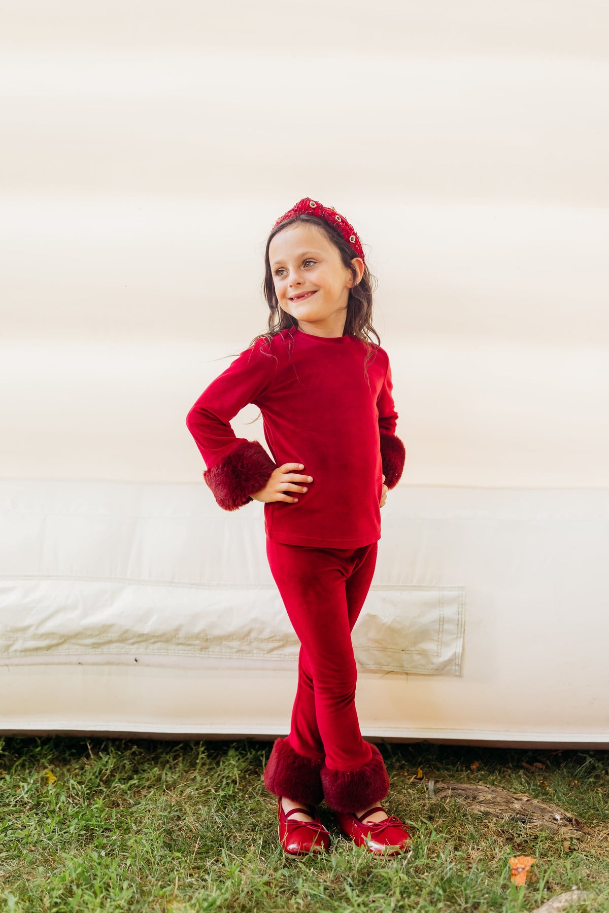 Red Velour Fur Cuffed Set - preorder