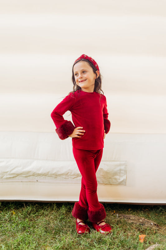 Red Velour Fur Cuffed Set - preorder