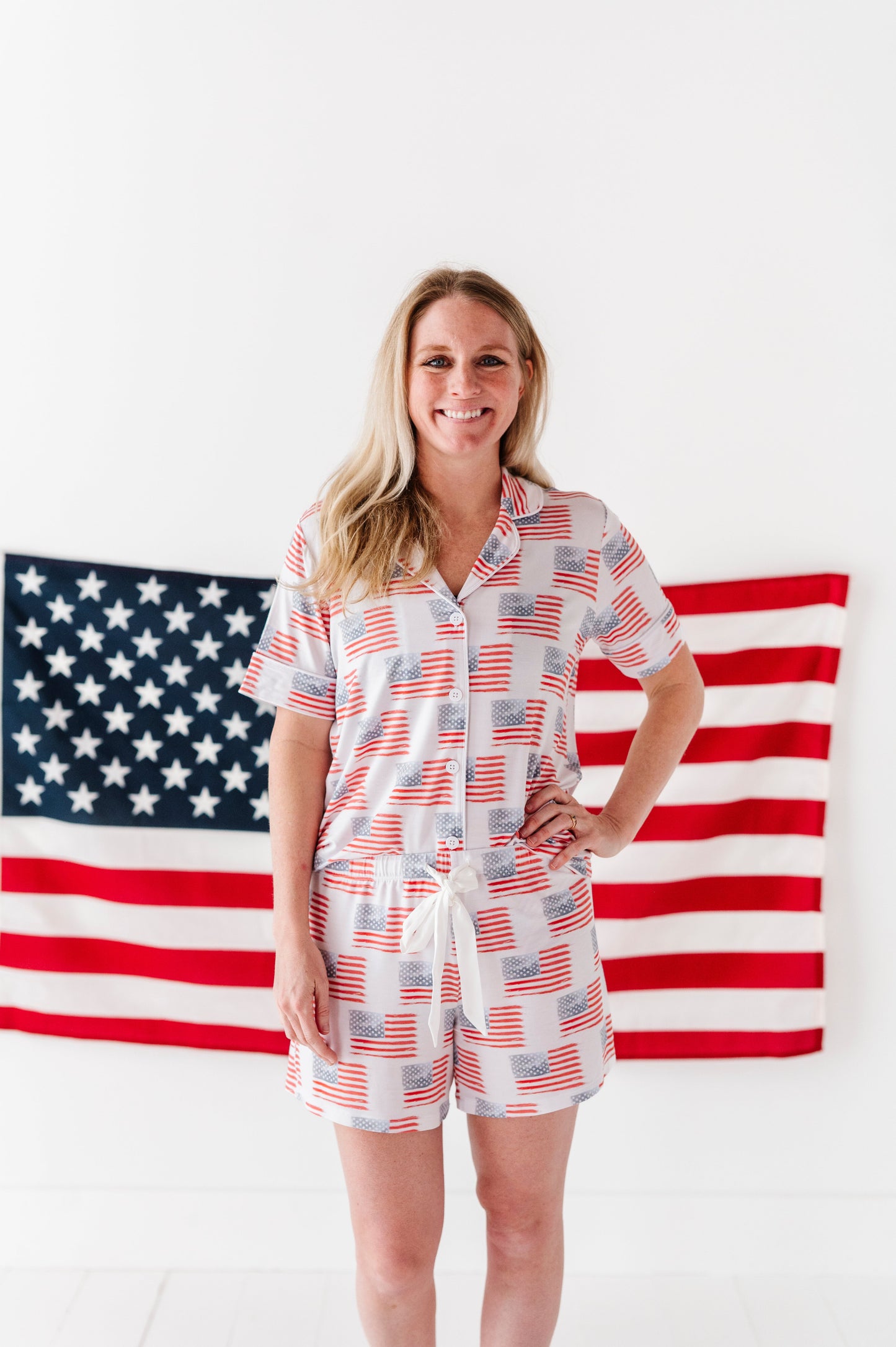 American Flag Women’s Button Down Short Set- preorder