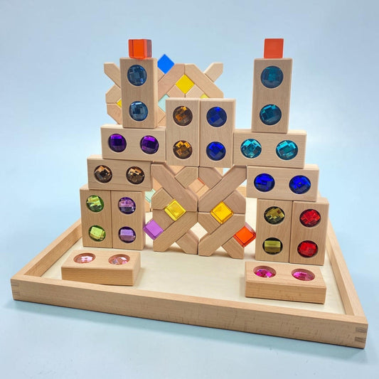 54 Pcs Combination Set with X-shape and Rectangular Gemmed Blocks and Lucite Cubes