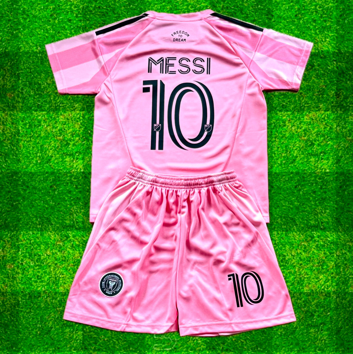 Lionel Messi Miami Home Kids Soccer Jersey Pink Set Football Youth Toddler