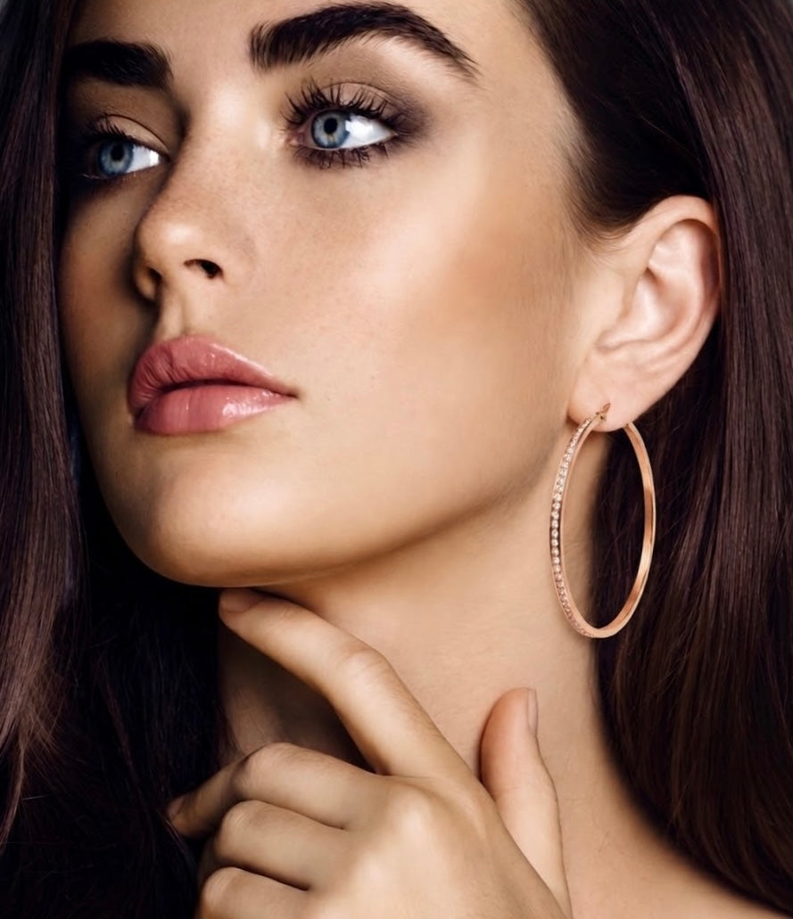 ER322RG B.Tiff Rose Gold Pavé 146-Stone Big Hoop Earrings