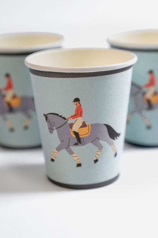 Equestrian Horse Riding Paper Cups (9 oz) | Recyclable Eco Cups for Horse Party, Kids Birthday, Derby or Pony Theme