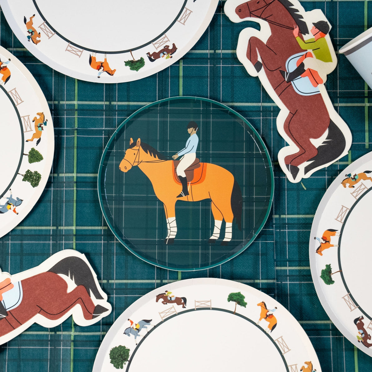 Horse Plaid Party Napkins (8x8in) | Equestrian Party Tableware | Eco-Friendly, Recyclable Paper Napkins