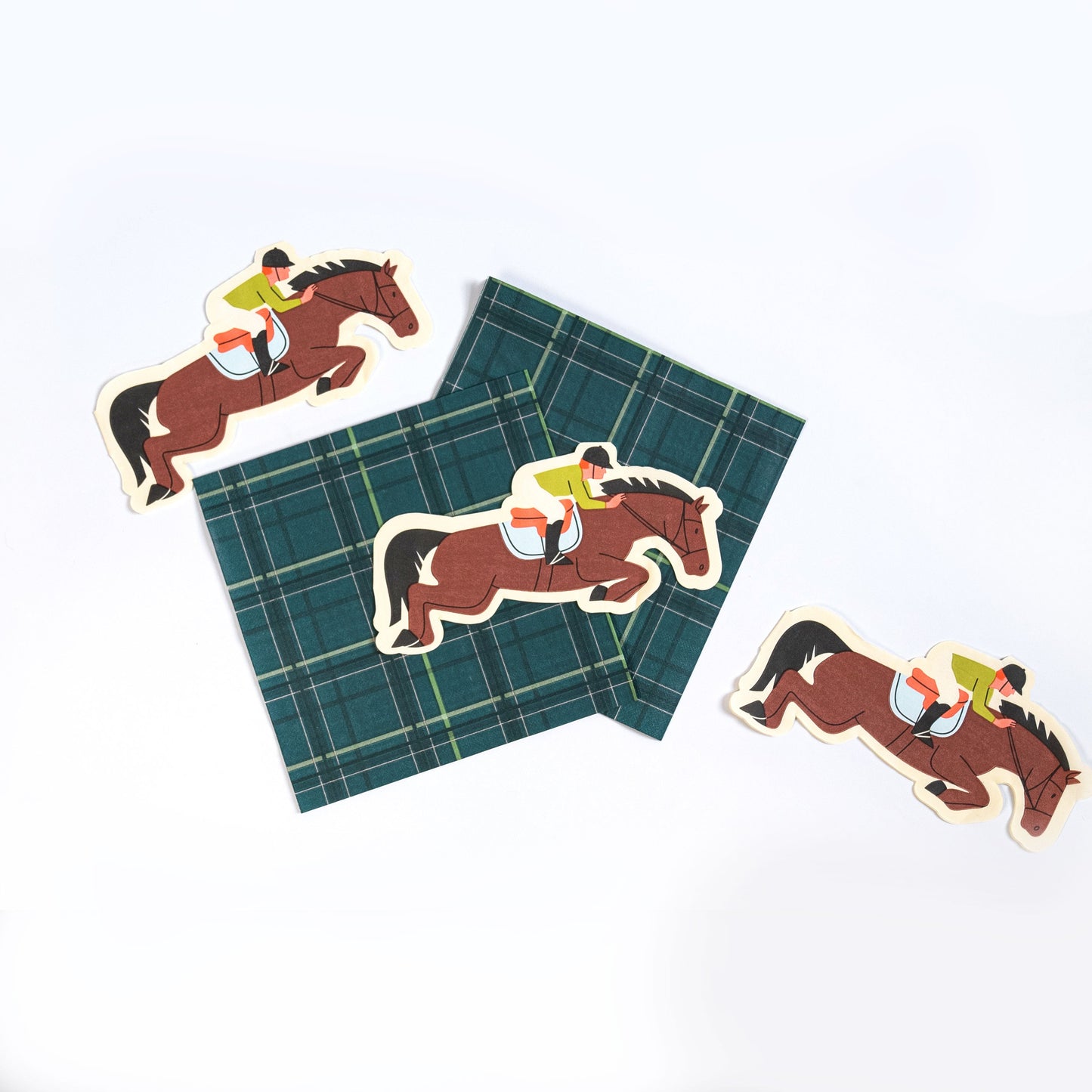 Horse Plaid Party Napkins (8x8in) | Equestrian Party Tableware | Eco-Friendly, Recyclable Paper Napkins