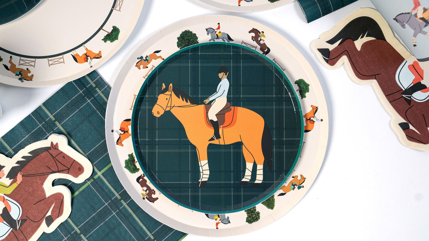 Equestrian Horse Riding Paper Dinner Plates (9 Inch) | Hunter Jumper Party Theme | Eco-Friendly, Recyclable Horse Party Plates for Kids & Adults
