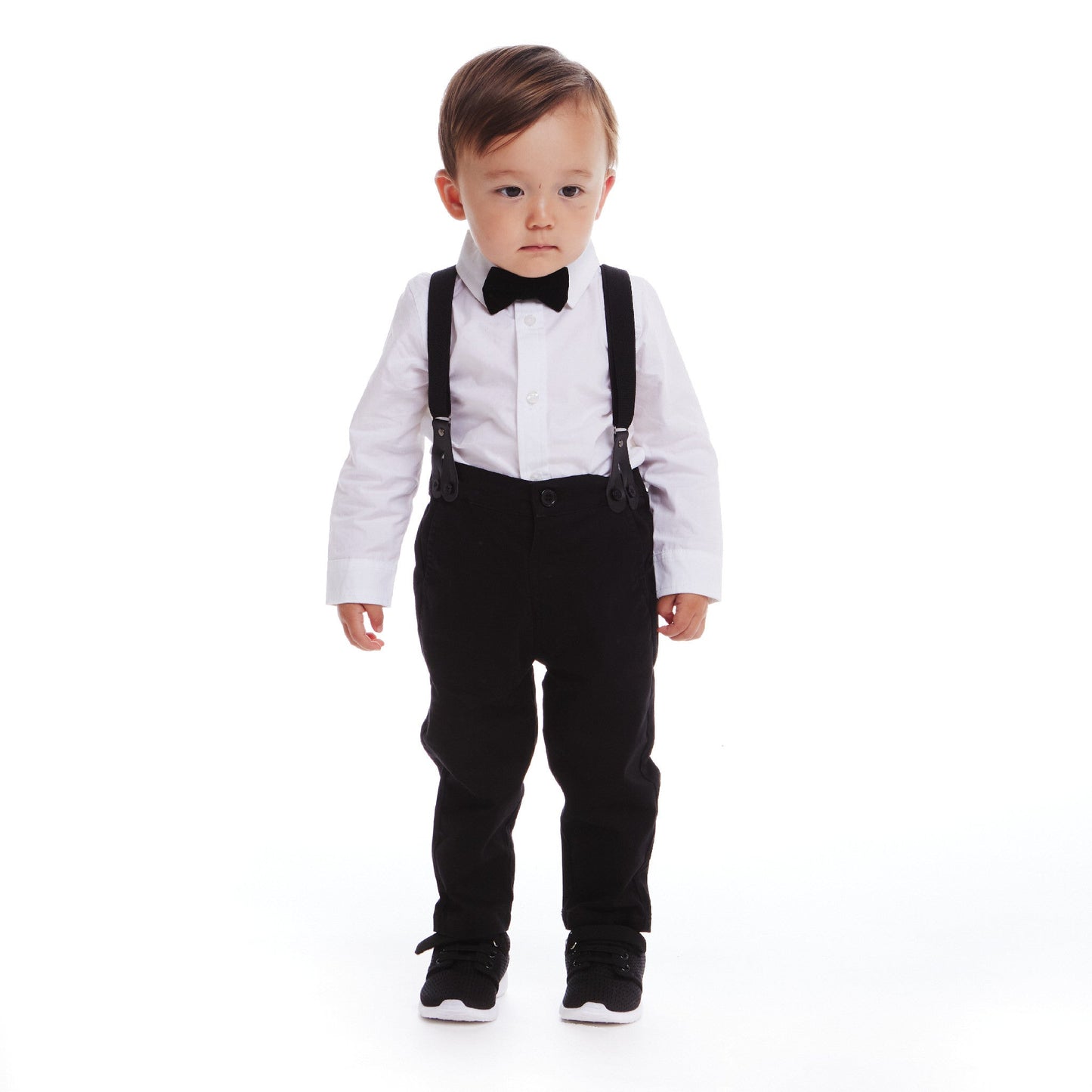 Infant Suspenders Bowtie Set | White