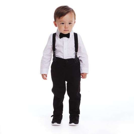 Infant Suspenders Bowtie Set | White