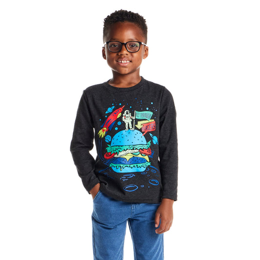Kids Long Sleeve Graphic Tee | Space Burger