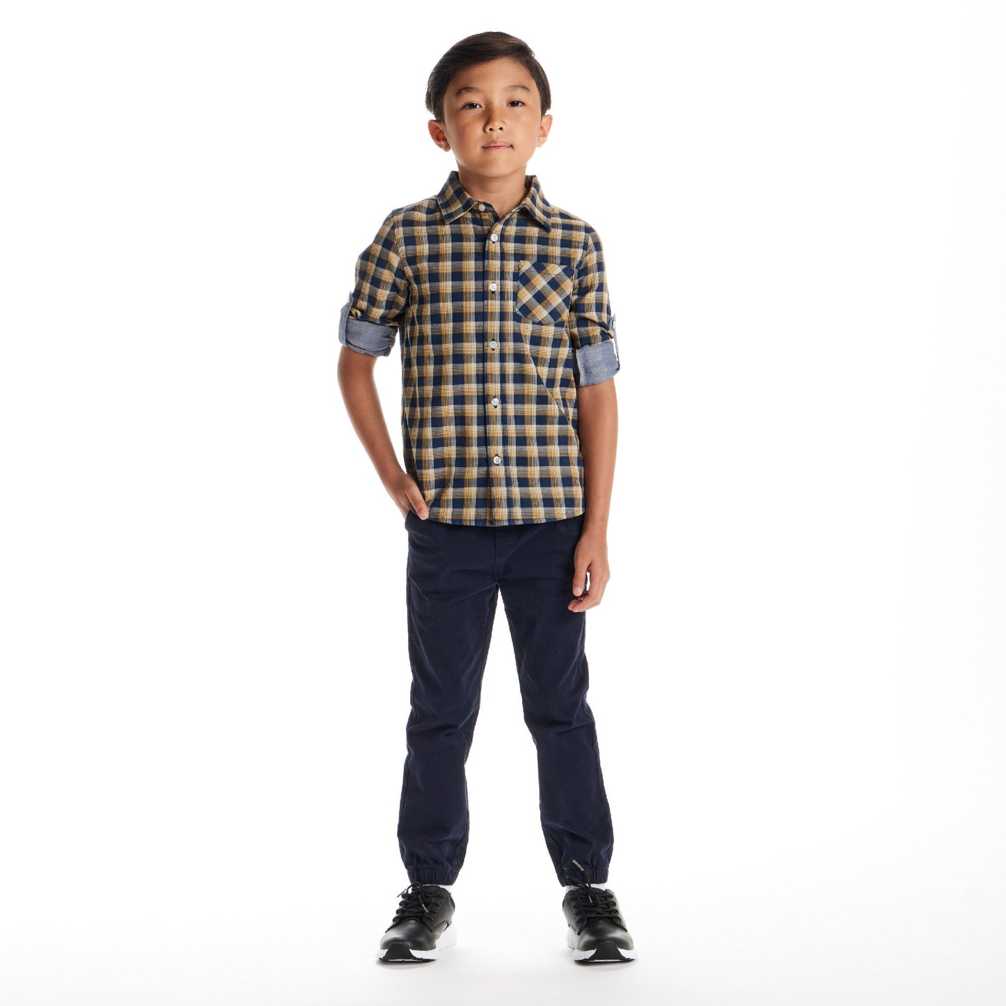 Kids Double-Faced Buttondown | Blue Plaid