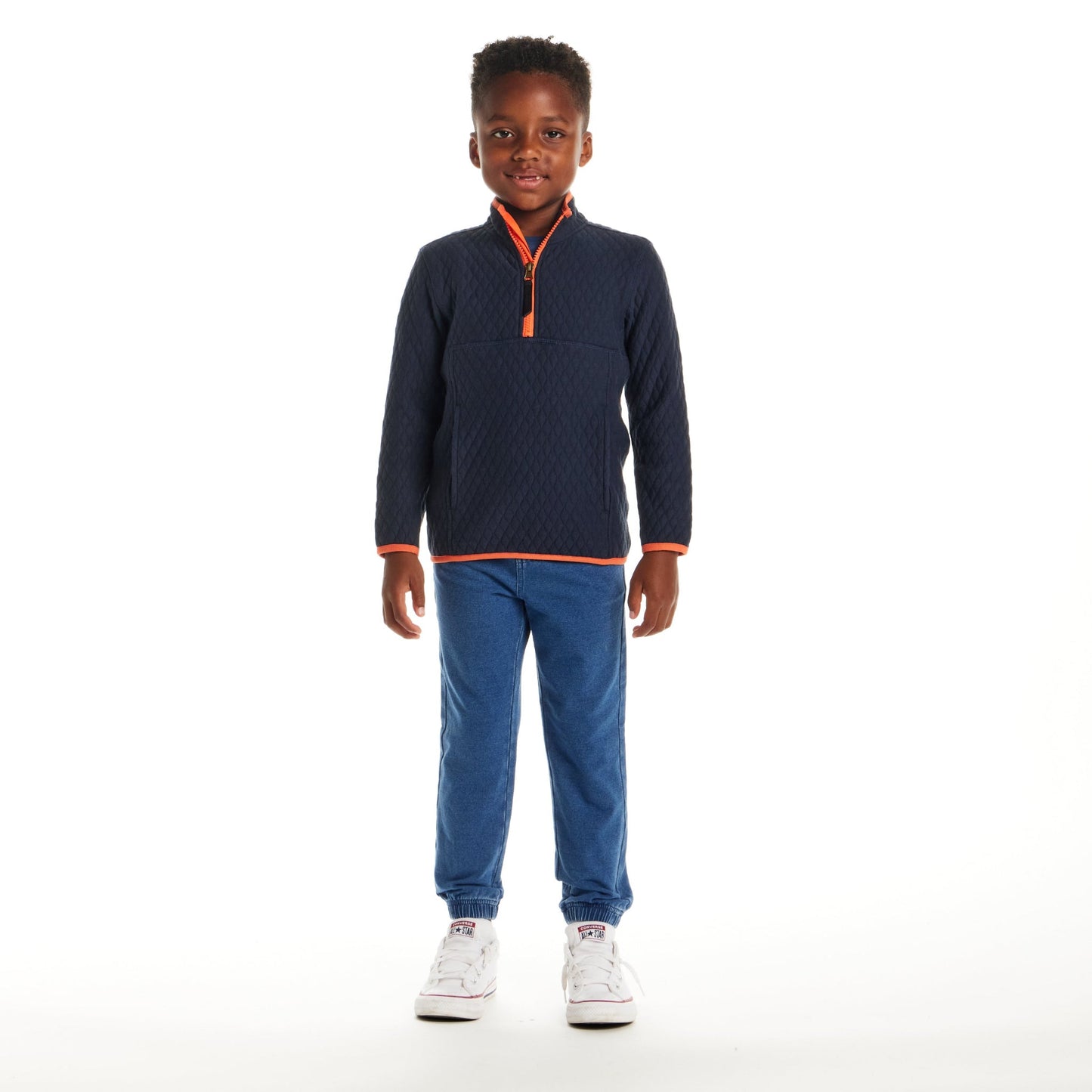 Kids Diamond Quilted Quarter-Zip Pullover | Navy