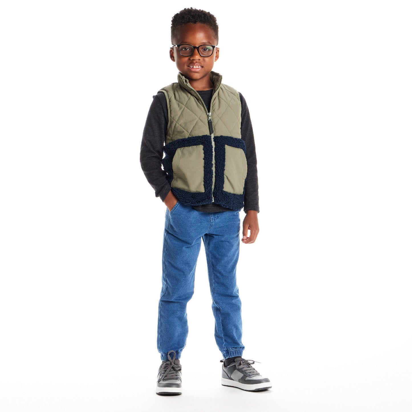 Kids Mixed Media Sherpa Vest | Green