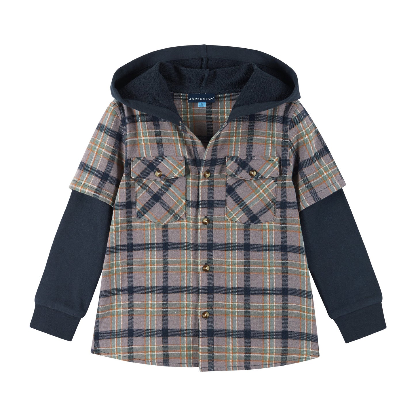 Kids Twofer Hoodie | Brown Plaid