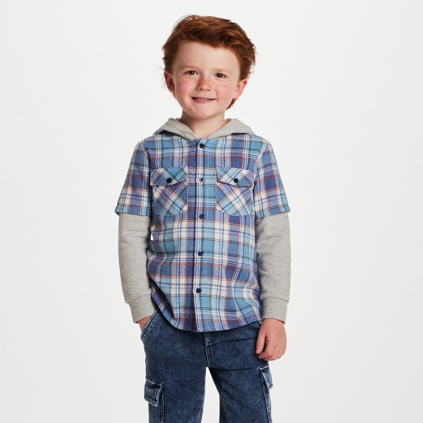 Kids Twofer Hoodie | Blue Plaid