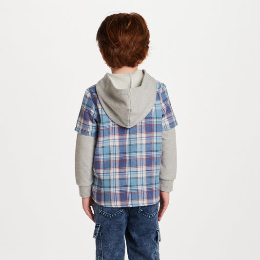 Kids Twofer Hoodie | Blue Plaid