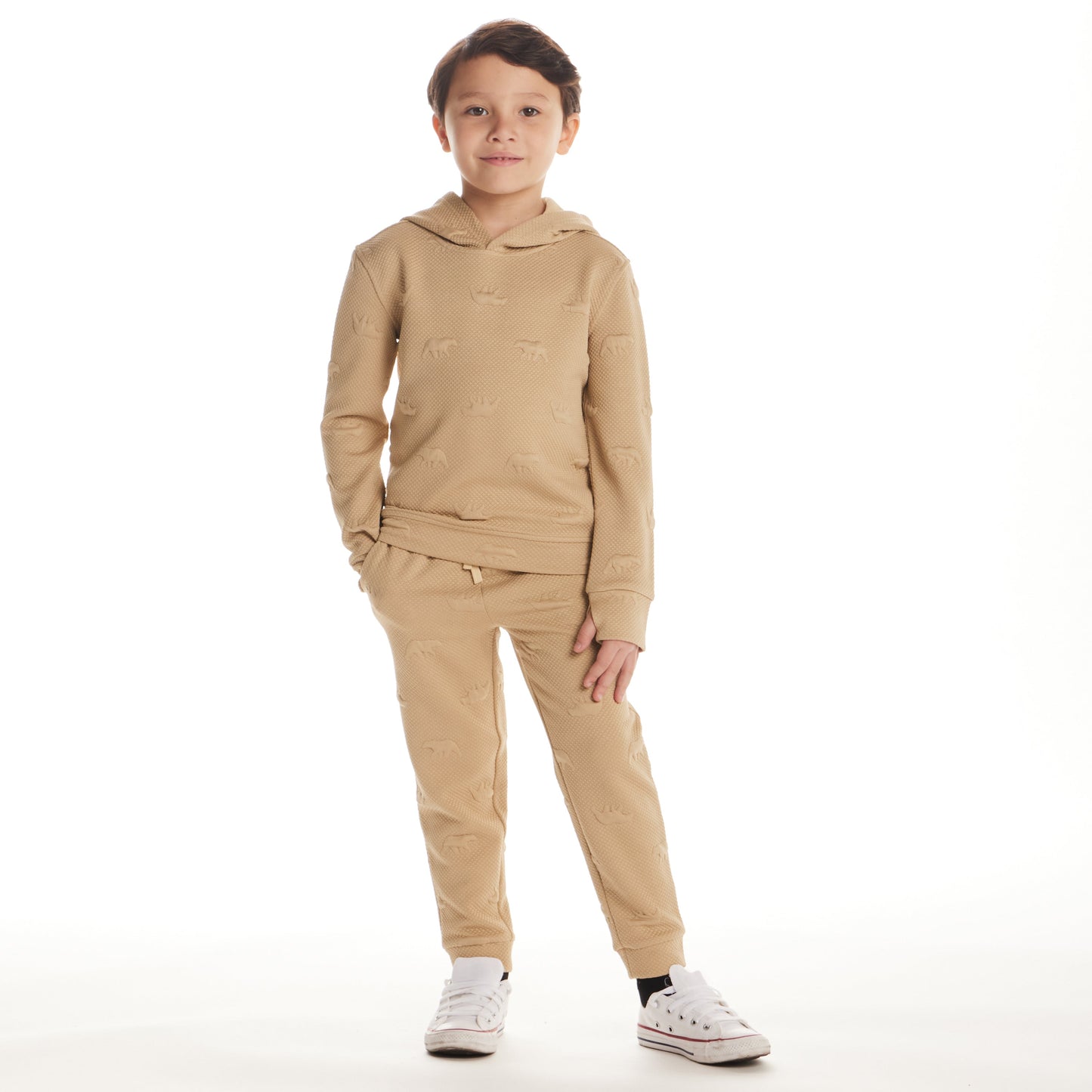 Kids Embossed Lounge Set | Taupe Bear