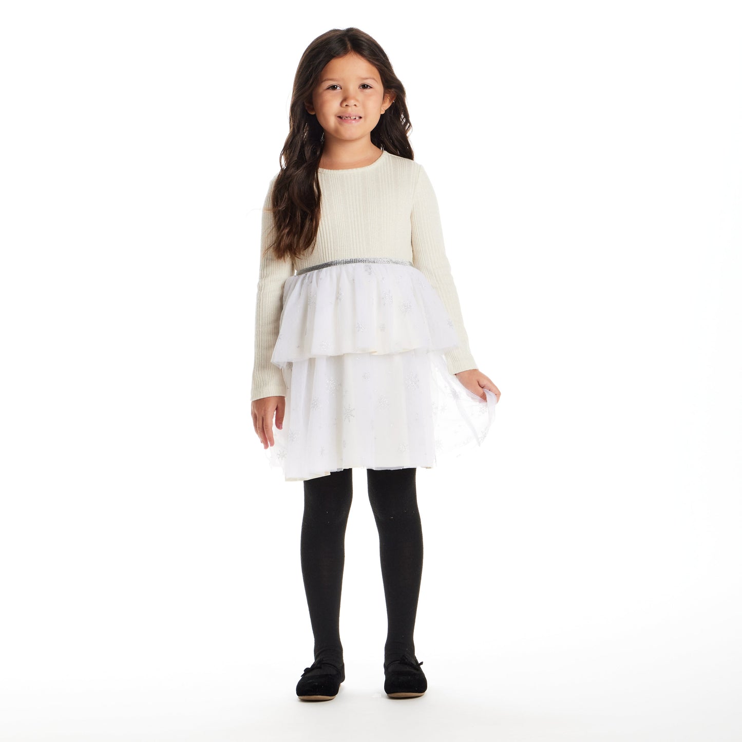 Kids Tulle Tiered Dress | White Snowflake