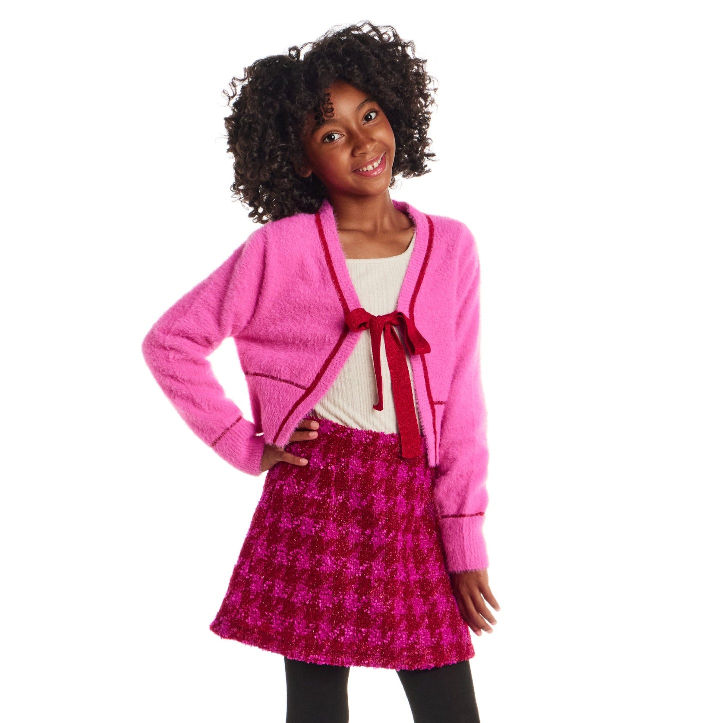 Big Kids Cardigan Sweater with Bow | Pink Eyelash