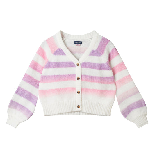 Big Kids Stripe Cardigan | Oatmeal Lavendar