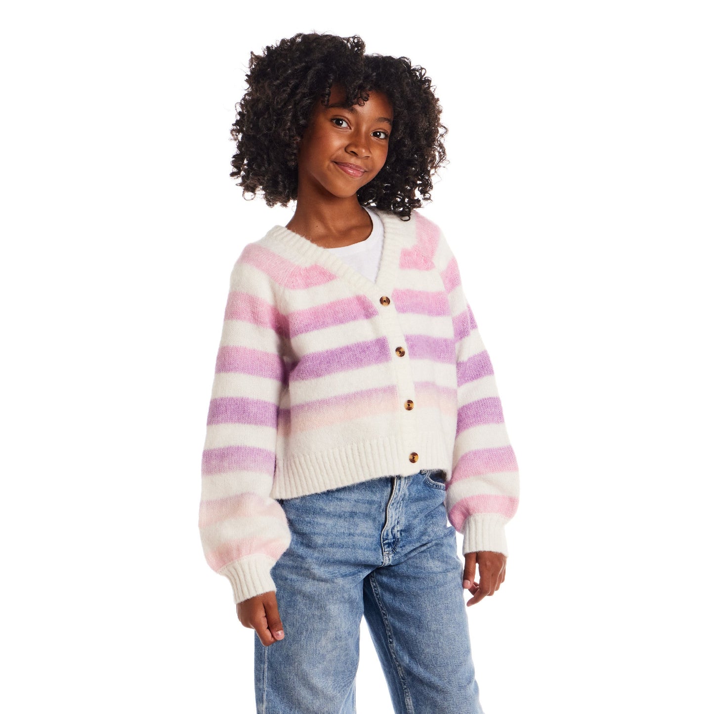 Big Kids Stripe Cardigan | Oatmeal Lavendar
