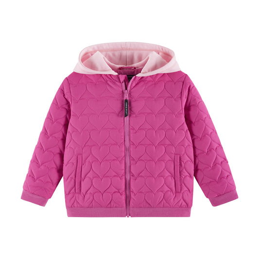 Kids Hooded Quilted Jacket | Pink Hearts