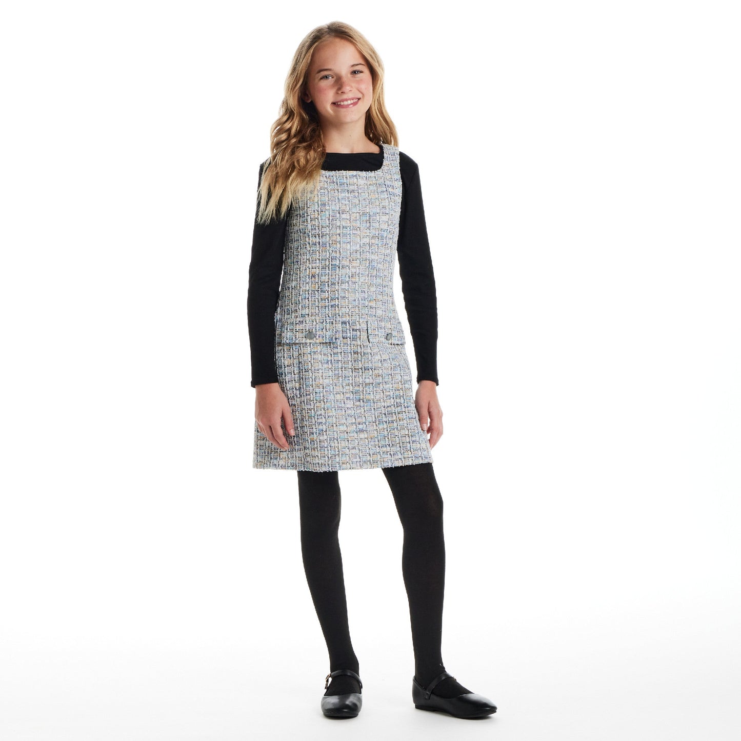 Big Kids Tweed Dress & Rib Tee Set | Textured Twirl