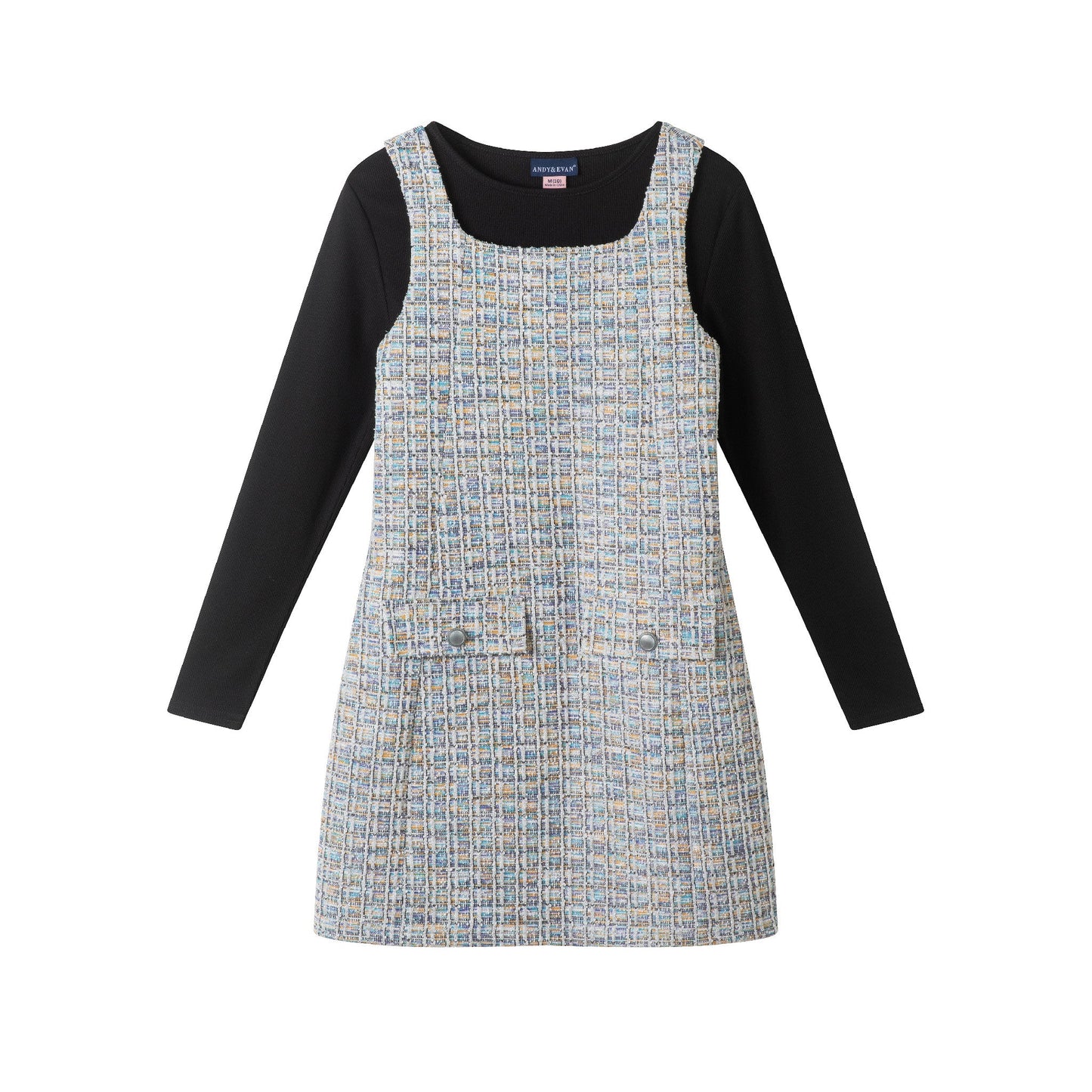 Big Kids Tweed Dress & Rib Tee Set | Textured Twirl