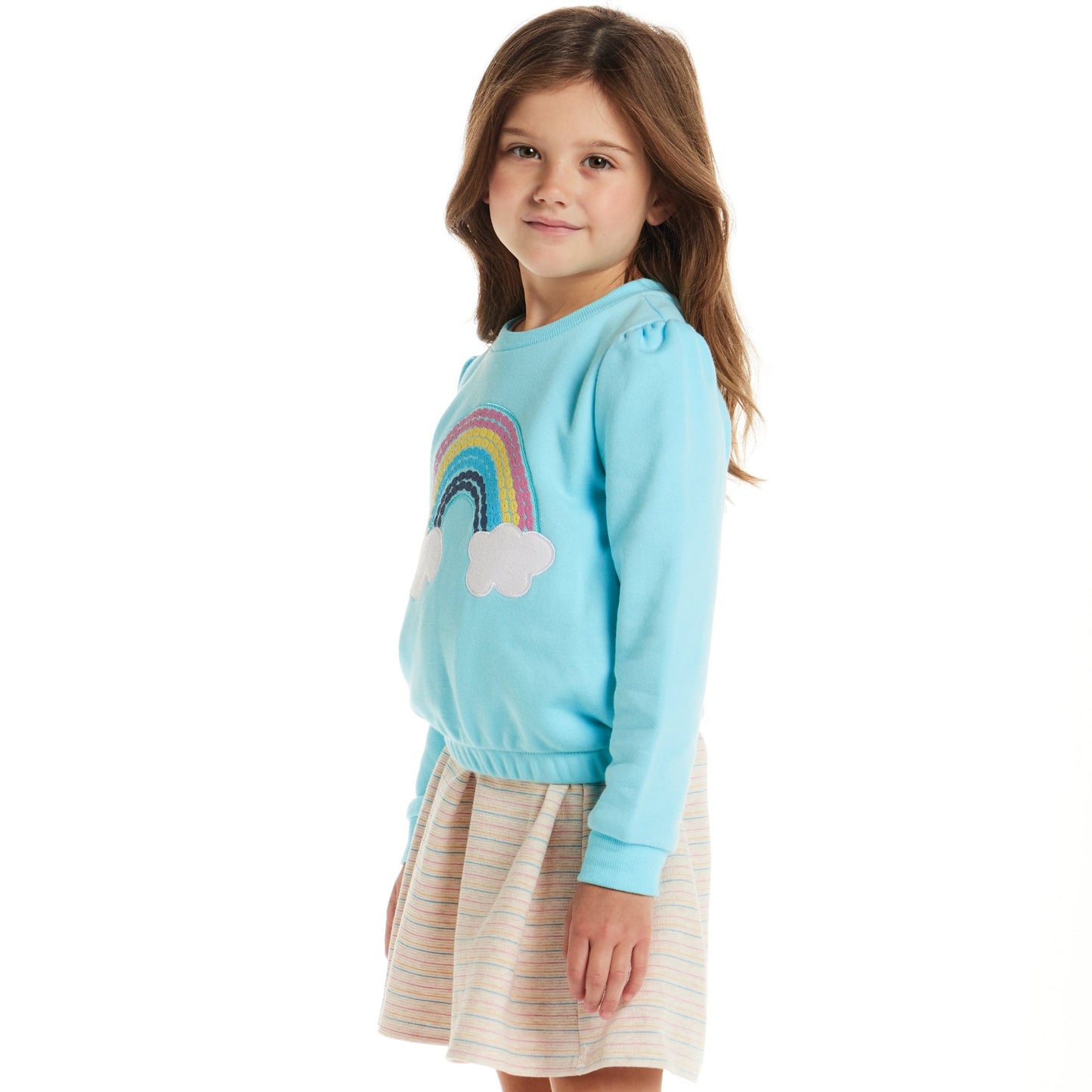 Kids Sweatshirt & Dress Set | Teal Rainbow