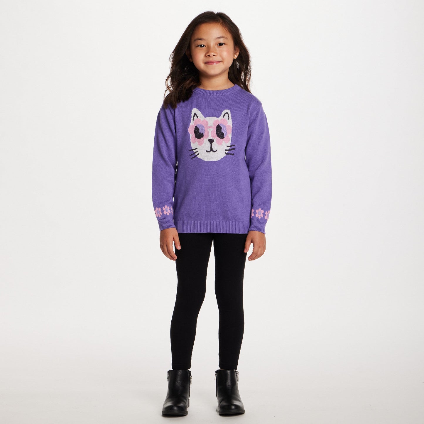 Kids Sweater & Legging Set | Purple Kitty Sunglasses