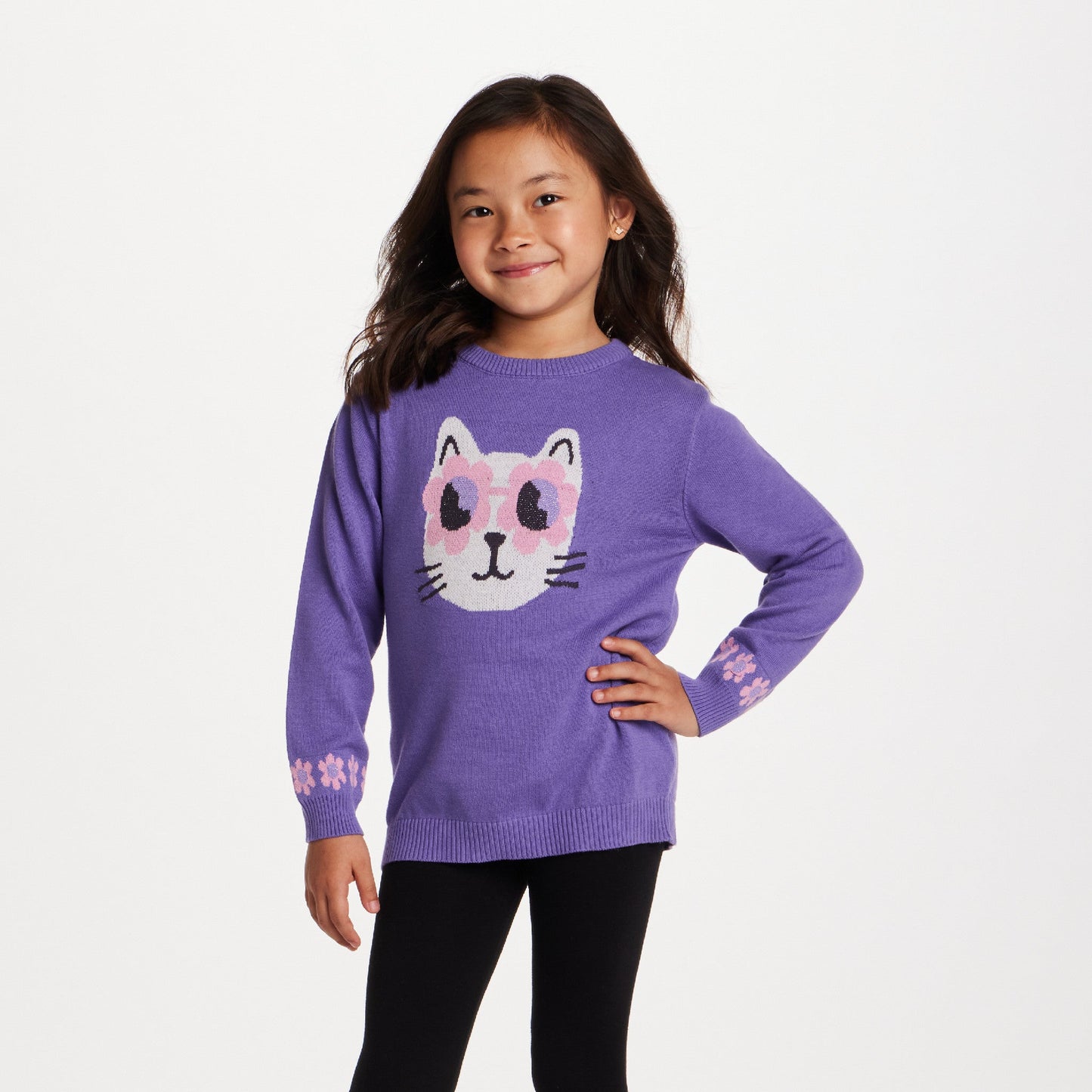 Kids Sweater & Legging Set | Purple Kitty Sunglasses