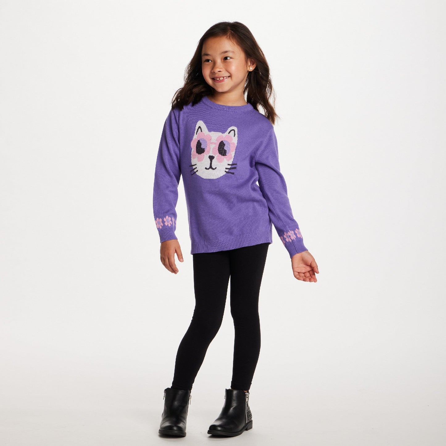 Kids Sweater & Legging Set | Purple Kitty Sunglasses