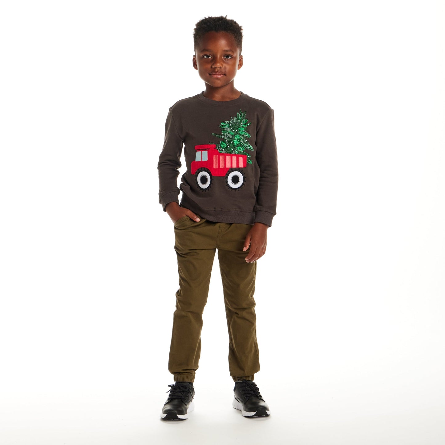Kids Sweater & Twill Jogger Set | Holiday Truck