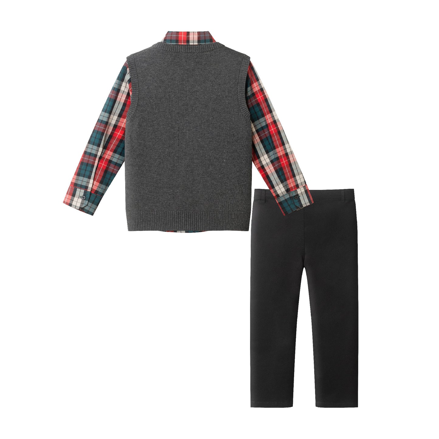 Kids 3-Piece Sweater Vest Set with Bowtie | Red Plaid