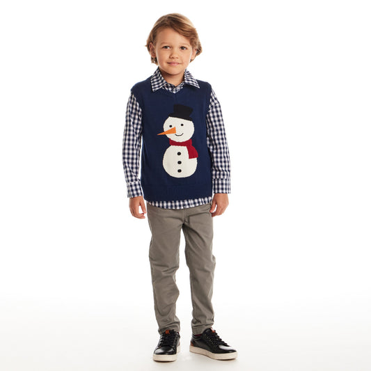 Kids Sweater Vest Set | Navy Snowman